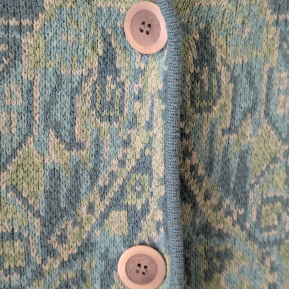 Sundance 100% Lambswool Teal Jacquard Jacket Cardigan sz PS Boho Fisherman - Picture 5 of 11